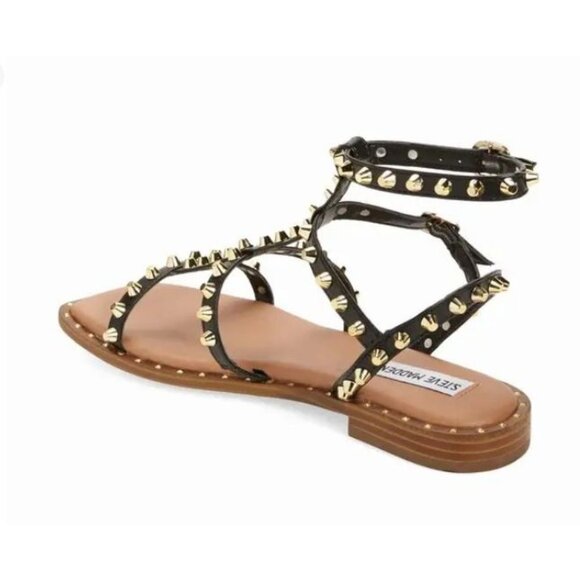 Steve Madden Women's Black & Gold Studded Gladiator Sandals Adjustable, 7 - Picture 3 of 9